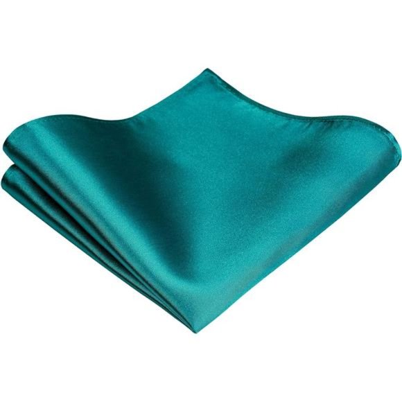 Solid Teal Tie Satin Color Formal Necktie and Pocket Square Sets in Gift Box - Picture 2 of 6